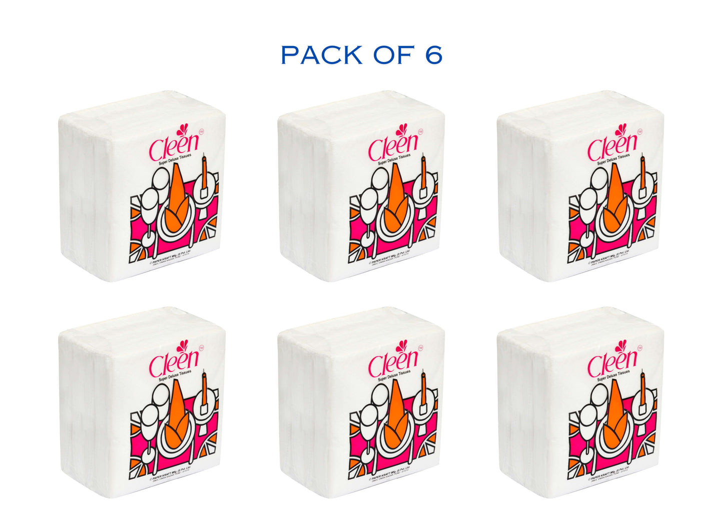 Cleen Super Deluxe Tissue Napkin 30 cm x 30 cm ( 100 Napkins per pack ) ( Pack of 6 )